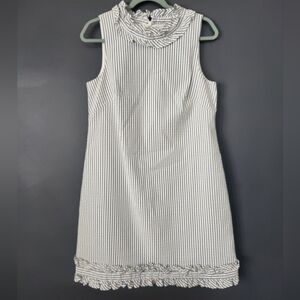 Eliza J Women's 12 Crinkle Cotton Seersucker Knee Length Nautical Dress EUC